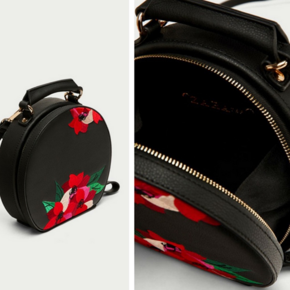Zara embroidered oval city bag